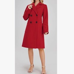 Elegant Red Double-Breasted Coat